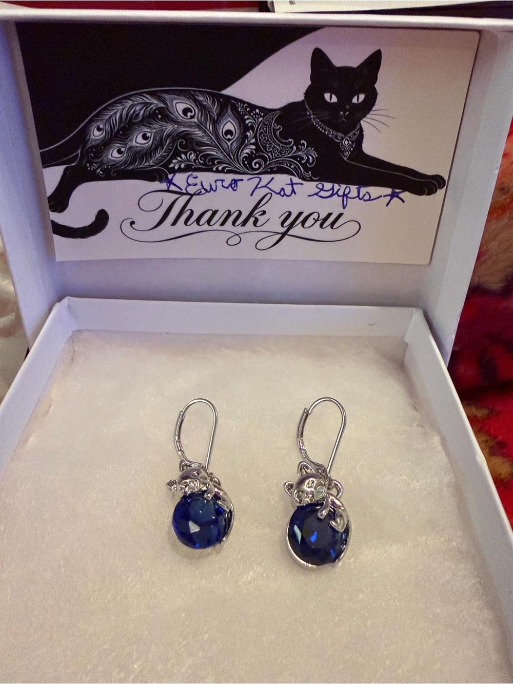 .925 Silver Cat Over Blue Crystal Ball Gemstone Earrings - Women Jewelry NWT NEW
